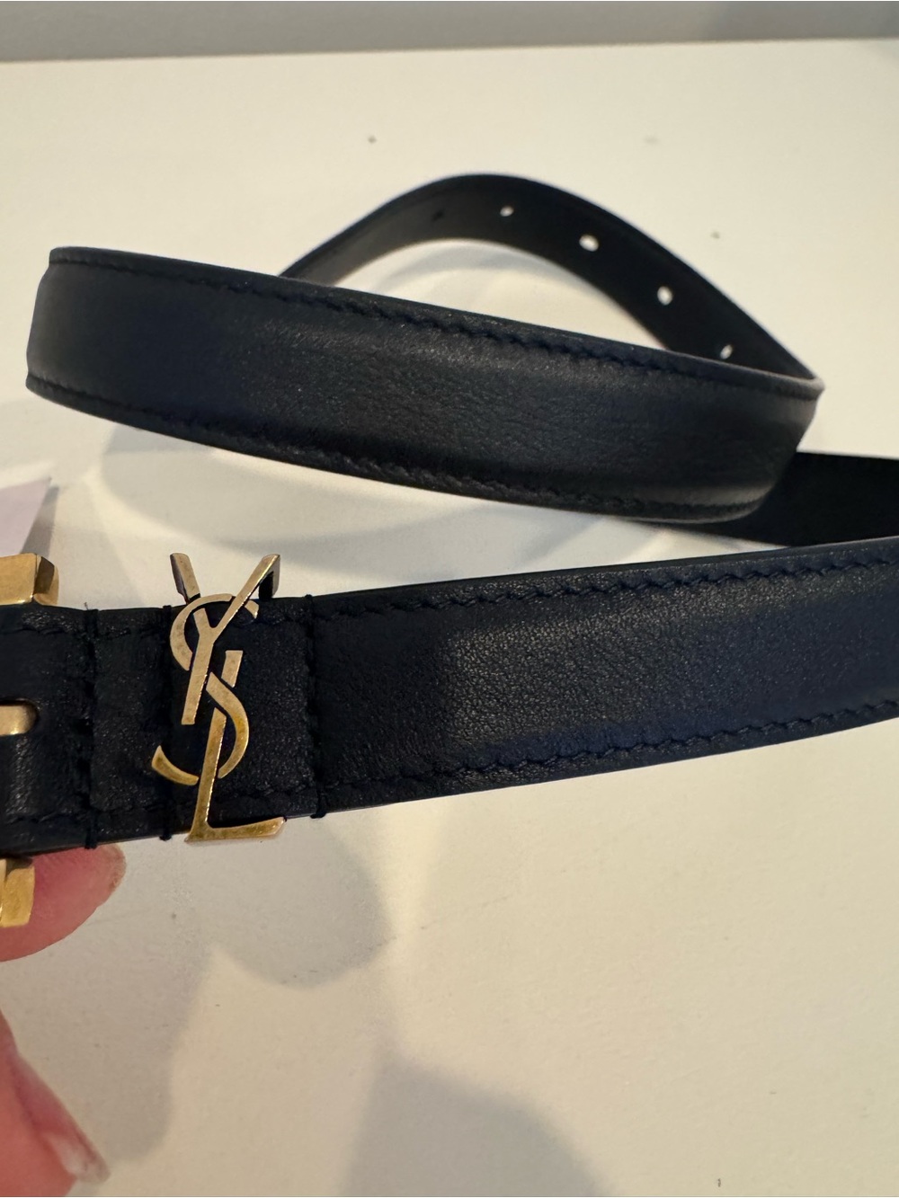 Yves Saint Laurent Black Leather Womens Belt with Gold Buckle - Picture 2 of 6